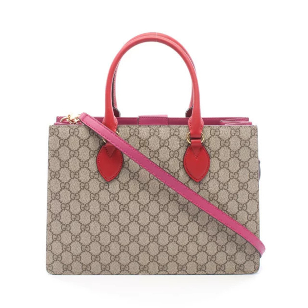Gucci GG Supreme Top Handle Bag Canvas Leather Multicolor Beige Brown
